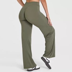 High Quality High Waisted Workout Yoga Pant Extended <b>Flare</b> Plus Size Women's <b>Leggings</b> Breathable Anti-Bacterial Solid Quick Dry - Product Image 5
