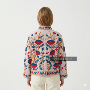 เสื้อแจ็คเก็ตผ้ากำมะหยี่ผสมฝ้ายปักลายดอกไม้สไตล์วินเทจสำหรับผู้หญิงรุ่นใหม่ ระบายอากาศได้ดี เป็นมิตรกับสิ่งแวดล้อม สวยสง่า เหมาะสำหรับฤดูใบไม้ร่วงและฤดูหนาว - Product Image 6