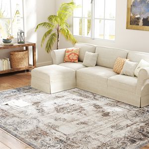 Tapis Bohème Marron 5x7 Lavable en Machine en PP avec Motif Bouclé pour Salon, Chambre, Salle à Manger, Cuisine, Bureau à Domicile - Product Image 1