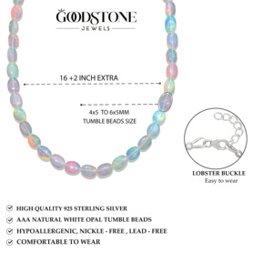 GOODSTONE Opal Beaded Necklace 925 Sterling Silver Natural White Tumble <b>Beads</b> 16+2 Inch Classic Style Everyday Wear - Product Image 1