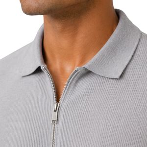 Polo zippé gris clair pour homme, imprimé coloré sur la poitrine, manches courtes, haut décontracté de luxe pour l'été, mélange de coton, design personnalisé, golf - Product Image 3