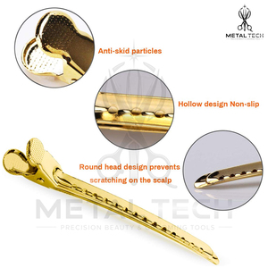 Pinces à cheveux professionnelles en métal doré, type bec de canard, pour le coiffage et le sectionnement, accessoires de coiffure robustes pour salon - Product Image 4