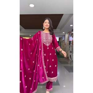 ATRACTIVE VISCOSA TERCIOPELO BORDADO TRABAJO TOP BOTTOM DUPATTA ROSA - Product Image 1