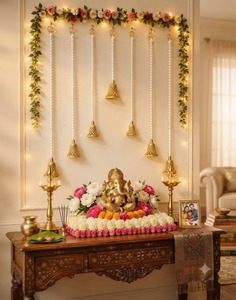 Vente en gros de guirlandes suspendues en fausses perles faites à la main, ornements dorés pour murs, décorations traditionnelles pour la maison, Ramadan, mariage - Product Image 1