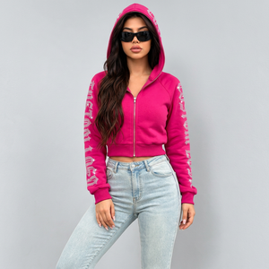 Wholesale embroidered hoodies 350gsm cotton fleece cropped hoodies with tonal <b>stitching</b> for boutique labels - Product Image 6
