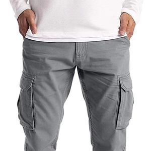 Men's Gray Cargo Pants Straight Fit Multiple Pockets Breathable Cotton Casual <b>Trousers</b> <b>Elastic</b> <b>Waist</b> Spring Style - Product Image 5