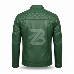Zarina Wear Men <b>Genuine</b> Leather Jacket Forest Green Quilted Shoulder Biker Moto Stand Collar Zip Up OEM Men's Jackets - Product Image 5