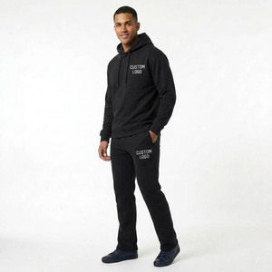 Conjunto de Sudadera con Capucha Corta y Pantalones Acampanados de Invierno Personalizados al por Mayor para Hombre - Chándal 100% Algodón Polar Cortavientos Transpirable - Product Image 4