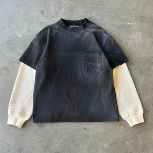 Camisetas Oversize Unisex al por Mayor para Hombre, Lisas, con Cuello Ringer, para Impresión Personalizada, Camisetas Negras de Algodón Grueso para Hombre - Product Image 1