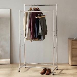 Almacenamiento en el hogar Nuevo estante de ropa extensible de alta resistencia con diseño de metal de doble nivel para uso en sala de estar y cocina - Product Image 3