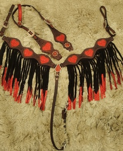 Custom Red Bling Hearts Leather Western Horse Safety Saddles Headstall & Breast Collar Hand <b>Tooled</b> Leather Design Horse Riding - Product Image 1