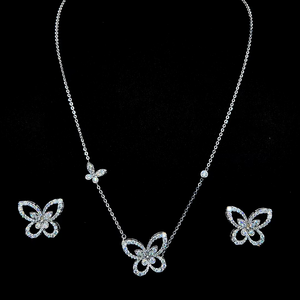 Conjunto de Collar y Pendientes de Mariposa con Diamante Cultivado en Laboratorio de Corte Redondo en Oro Blanco de 9K, 3.33 Quilates, Regalo de Compromiso, Chapado en Rodio, Lujoso - Product Image 1