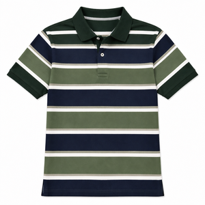 Chemise tricotée rayée pour homme, manches courtes, col, logo frontal, décontractée, mélange de coton, pour l'été, OEM ODM, vente en gros - Product Image 2
