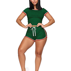 <b>Womens</b> Ribbed 2 Piece <b>Shorts</b> Set Square Neck <b>Short</b> Sleeve Crop Top High Waist Biker <b>Shorts</b> Light Blue Sporty - Product Image 4