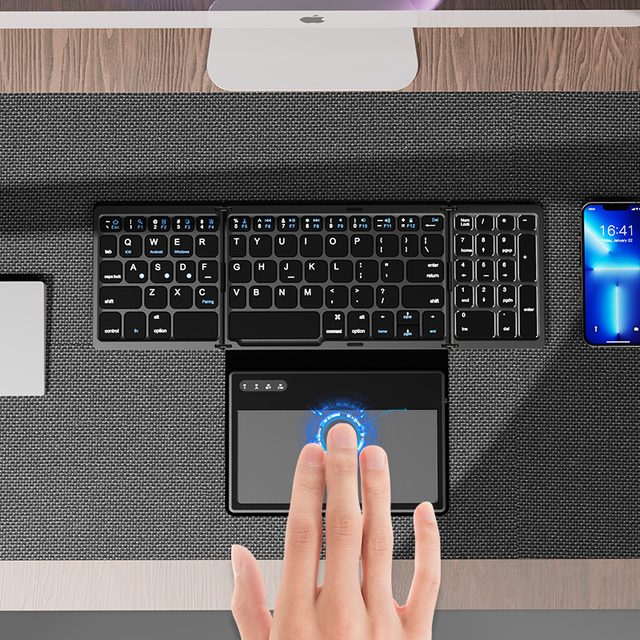 IFacemall New Wireless PU Leather Tri-fold Keyboard Multi-functional Touchpad Ultra-thin for Multi-Device Number Application