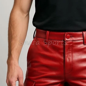 Pantalones cortos de cuero transpirables para hombre, de verano, con múltiples bolsillos, 100% cuero, de venta caliente. - Product Image 5