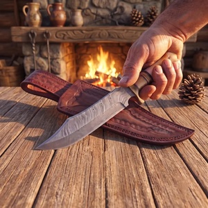 A&M ENTERPRISES Handmade Fixed Damascus Steel Drop Point Utility Bowie <b>Knife</b> Straight <b>Bone</b> <b>Handle</b> Leather Sheath <b>Knives</b> 3-Year - Product Image 4