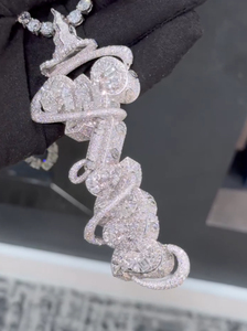 Collier Pendentif Couronne Serpent Moissanite Hip Hop en Argent 925, Chaîne Tennis Baguette Unisexe Sertie de Pierres, Bijoux Personnalisés Plaqué Or/Argent - Product Image 5