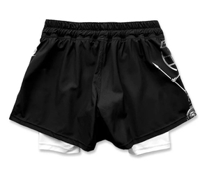 Custom Men's Black White Printed 100% Cotton Eco-Friendly Breathable <b>Stretch</b> Mesh Shorts Double Layer Inner Support Lining for - Product Image 2