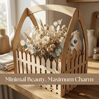 Élégant panier à fleurs en bois découpé au laser |   Panier-cadeau floral décoratif artisanal pour mariage, décoration de la maison et arrangements DIY