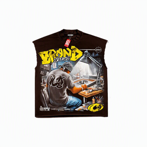 Men's <b>Yellow</b> Sleeveless Shirt Crew Neck Printed Graphic All Seasons Cotton Pullover Regular Fit - Product Image 2