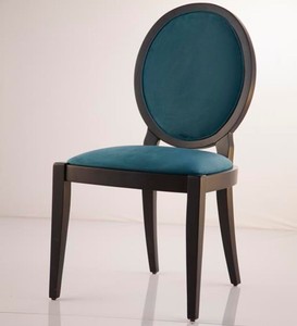 Silla de comedor moderna tapizada con asiento de terciopelo y patas de madera color verde azulado para el hogar, hoteles, restaurantes y bares. - Product Image 2