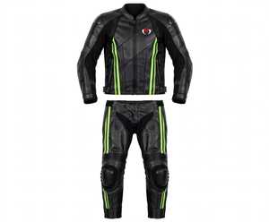 Traje de Motociclismo de Cuero Negro y Amarillo Personalizable con Estampado para Hombre, Chaqueta y Pantalones, Conjunto de Equipo de Protección para Conducir - Product Image 3
