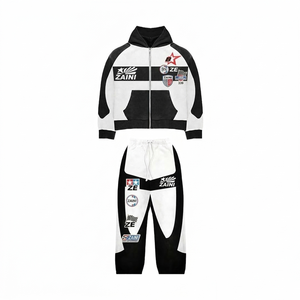 Veste coupe-vent en molleton de coton polyester premium 320 GSM, noir et blanc, avec empiècements, impression personnalisée, broderie de logo - Product Image 1