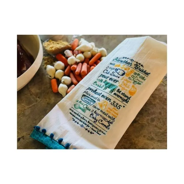 Paragraph Embroidered Recipe Anti Pilling 100% Organic Cotton Dining Customized Logo Bulk Price Kitchen Towel For Home Usage