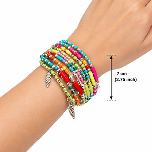 Handmade Colorful Beaded <b>Silver</b> <b>Bracelet</b> Set | Boho <b>Feather</b> Charm Layered Stackable Summer Jewelry Gift for Women - Product Image 4