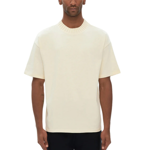 Unisex Heavy <b>Weight</b> Cotton Shirt Oversized Drop Shoulder Mock neck T-shirt High Quality Boxy Plain <b>Blank</b> T Shirt Manufacturing - Product Image 3