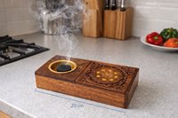 Boîte à encens en bois sculptée à la main, écologique, avec insert en laiton, porte-bakhoor arabe pour la décoration religieuse de la maison et de la mosquée