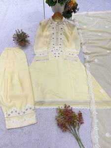 Nuevo Conjunto de Salwar con Dupatta para Mujer, Diseño Romano Bordado, Reversible, Antiarrugas, Elástico, de Secado Rápido, Ideal para Fiestas - Product Image 4