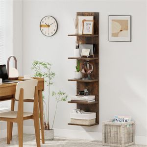 Mensola Galleggiante Classica a 5 Livelli Marrone Rustico da Parete 30.48x21.59x129.54cm in Legno Ingegnerizzato, 11 libbre per Mensola, 9.5 pollici, per la Casa - Product Image 2