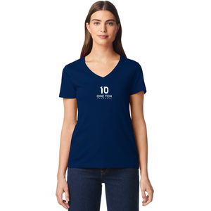 Camiseta de Cuello en V para Mujer, Azul Marino, Algodón Suave, Informal, Manga Corta, Cómoda, Básica, Personalizable, Venta al Por Mayor para Damas - Product Image 2