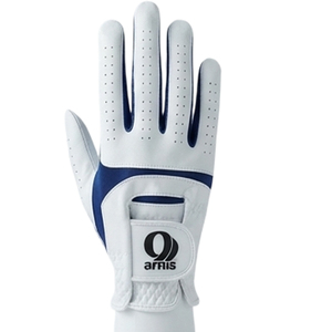 Arris Atmungsaktiver Rutschfester Schafsleder-Golfhandschuh für Herren mit Aufziehverschluss Weiß Marineblau Sport Hochwertig - Product Image 1