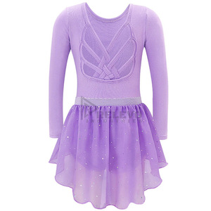 Justaucorps de gymnastique et de ballet pour filles, manches longues, haute qualité, avec jupe en tulle, tenue de spectacle, vêtements de danse - Product Image 2