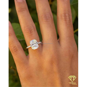 Bague élégante en moissanite taille coussin, argent sterling 925 plaqué or, solitaire, bijoux de mariée pour femme - Product Image 3
