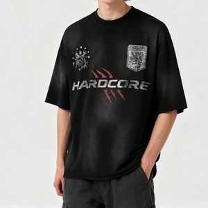 Fábrica de Ropa Urbana Personalizada, MOQ Bajo, Ropa de Moda, Camisetas de Algodón con Estampado Gráfico y Efecto Desgastado por el Sol, Camisetas Extra Grandes - Product Image 2