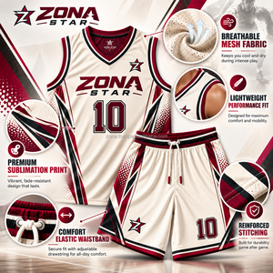 ชุดเสื้อและกางเกงบาสเก็ตบอล Zona Star Custom คุณภาพพรีเมียม พิมพ์ลายซิลค์สกรีน ระบายอากาศได้ดี ผลิตจากโพลีเอสเตอร์ไร้ตะเข็บ - Product Image 5