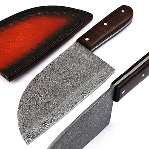 Hoja fija de acero damasco con logotipo personalizado de alta calidad, cuchillo de cocina para Chef, cuchillo picador con mango de Micarta marrón, precio al por mayor - Product Image 2