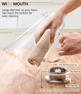 Lightweight Glass Water Jug Comfortable Grip Spill Resistant Lid Eco-Friendly BPA Free 1.8L <b>Large</b> Capacity for Indoor/Outdoor - Product Image 5