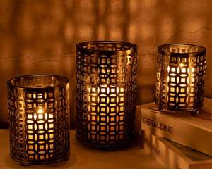 Porte-bougie en métal avec motif gravé, support de bougie artisanal durable pour la décoration de la maison, lot de 3 - Product Image 3