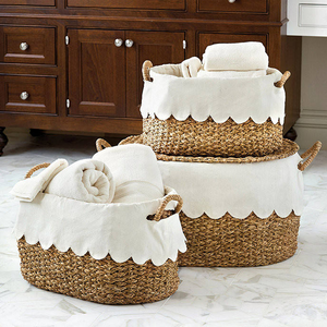 Nouveauté : Paniers gigognes en osier et jonc de mer avec doublure festonnée, lot de 3, taille personnalisée, panier à linge du Vietnam - Product Image 4
