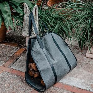 <b>Firewood</b> <b>Log</b> Carrier Canvas Leather Large Harvest Bag Timber Tote Gift <b>for</b> Dad Husband Home LLR-0054C - Product Image 1