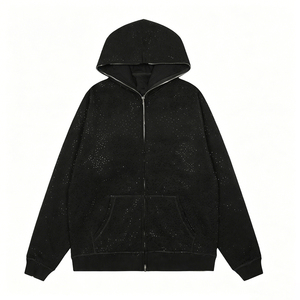 Clothing Manufacturer Wholesale 100% Premium Cotton Unisex Zip Up And Pullover Hoodie Streetwear With Rhinestone Details - Product Image 3