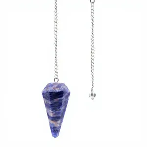 Pendule en cristal de sodalite naturelle pour l'équilibrage des chakras, avec chaîne argentée, pierre précieuse bleue facettée, pour la radiesthésie, Thanksgiving, la remise des diplômes - Product Image 5