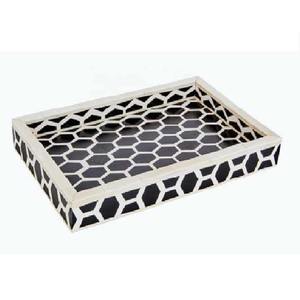 Plateau de toilette rectangulaire géométrique noir et blanc Art Déco avec poignées pour l'organisation du comptoir de salle de bain, en résine, décoratif et luxueux - Product Image 5
