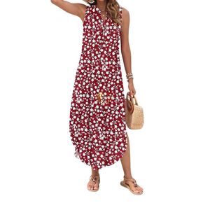 Vestido Largo Casual de Verano sin Mangas con Estampado Floral Negro, Bolsillos Laterales, Tela Elástica, Ropa de Mujer - Product Image 4
