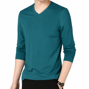 T-shirt d'été pour homme de haute qualité, vintage, uni, à manches longues, coupe ajustée, 100% coton, 200 grammes, grande taille - Product Image 5